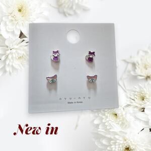 Purple fox and butterfly stud earrings